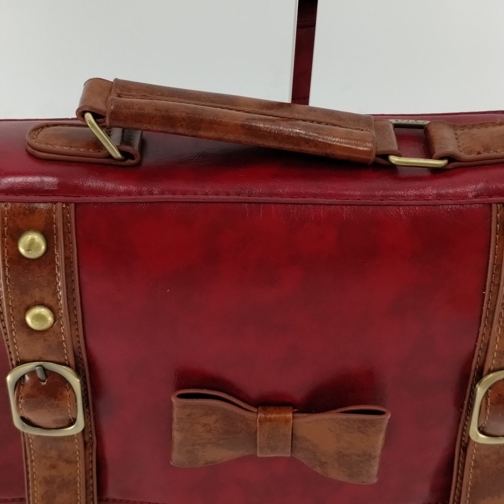 ECOSUSI faux leather red and tan satchel with removable crossbody strap - Picture 3 of 14